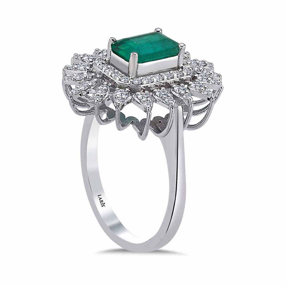 1,55 Karat Pırlanta Oktagon Kesim Jasmine Zümrüt Yüzük