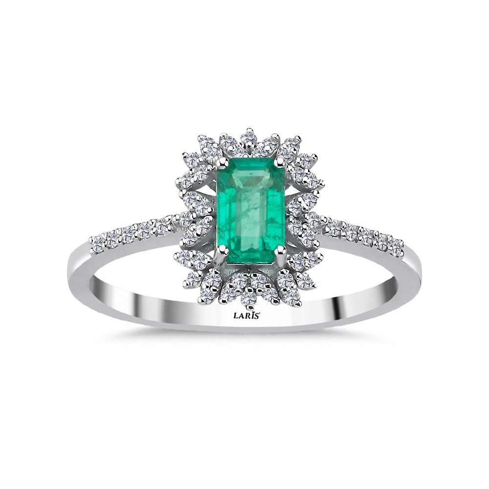 Zümrüt Yüzükler 0,67 Karat Pırlanta Emerald Kesim Jasmine Zümrüt Yüzük