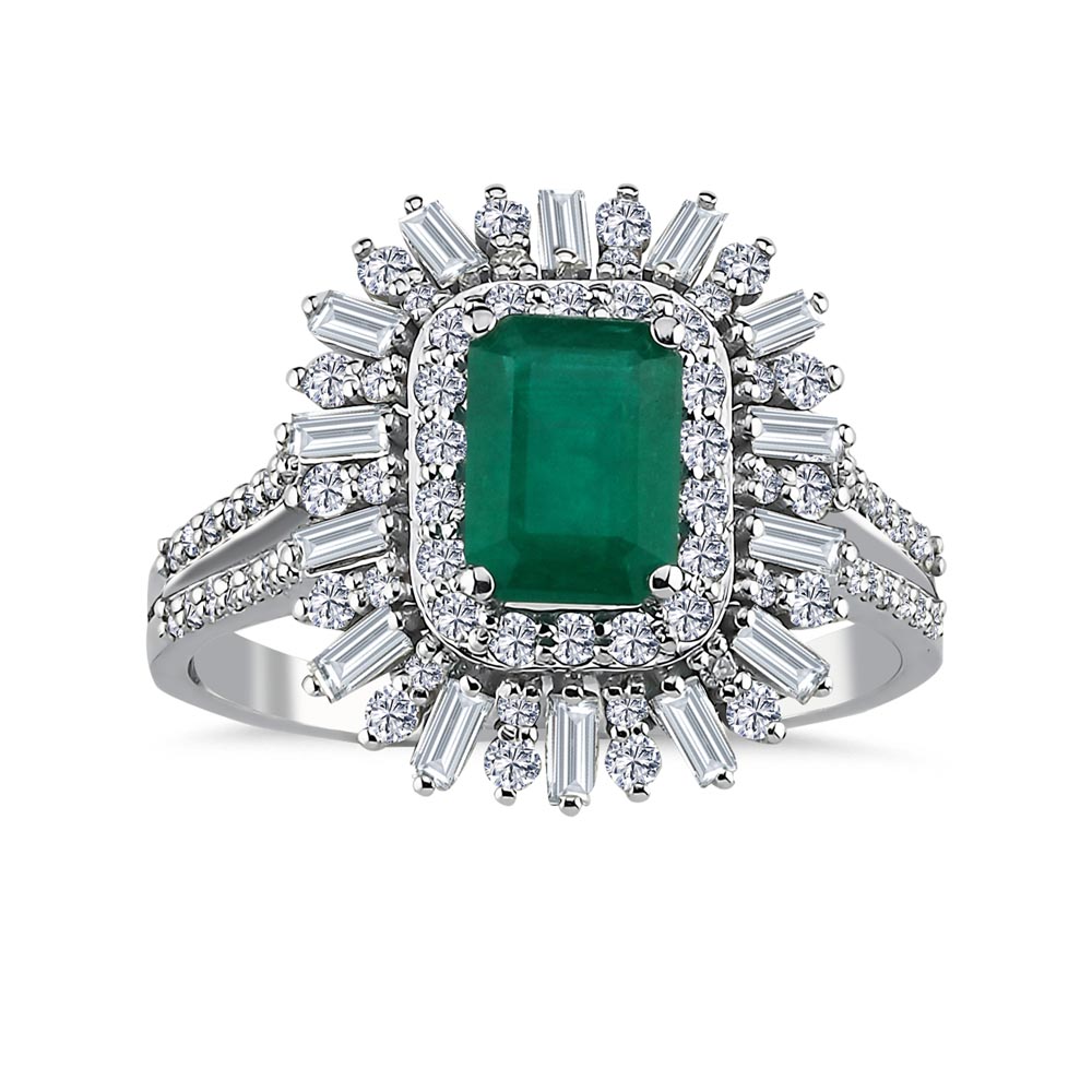 1,55 Karat Baget Pırlanta ve Zümrüt Jasmine Yüzük