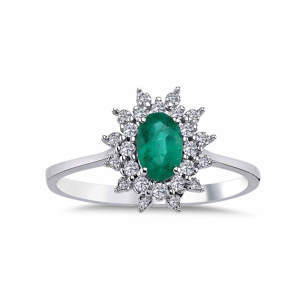 0,52 Karat Pırlanta Oval Jasmine Zümrüt Yüzük
