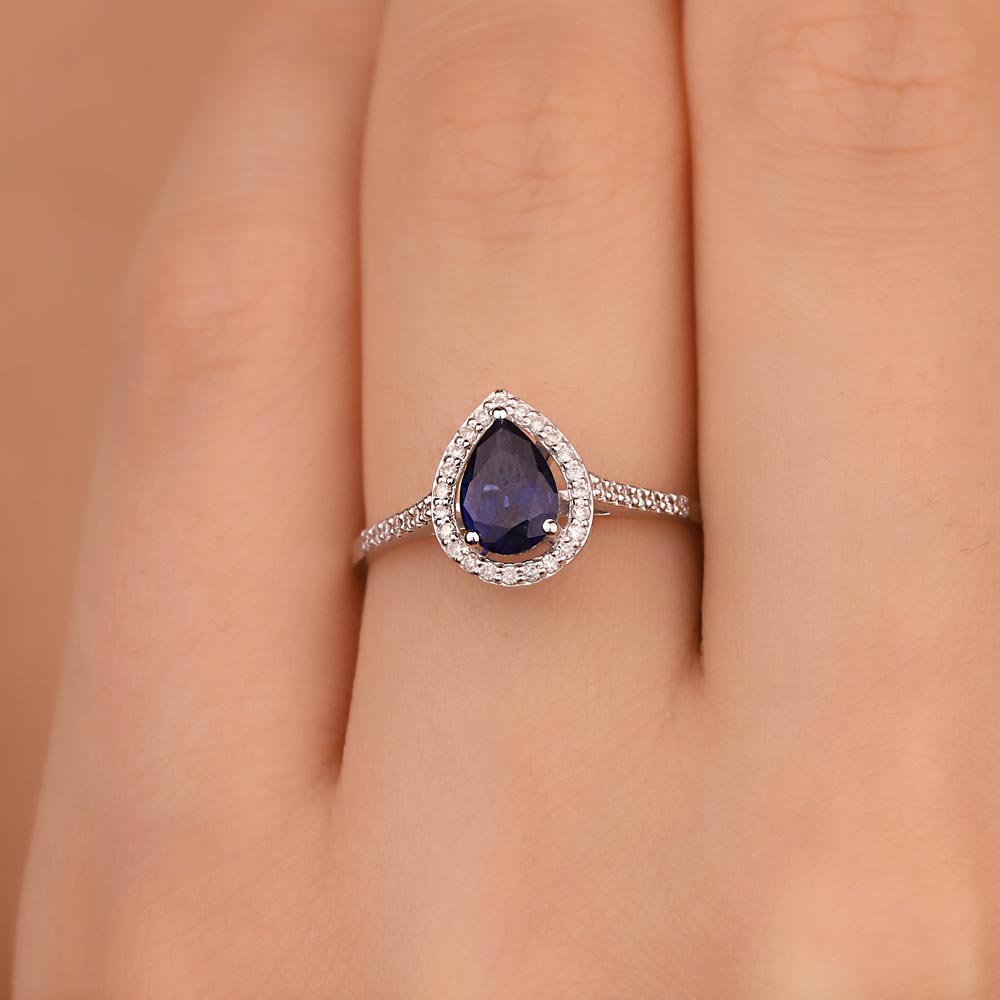 Safir Yüzükler 1,43 Karat Pırlanta Damla Royale Safir Yüzük