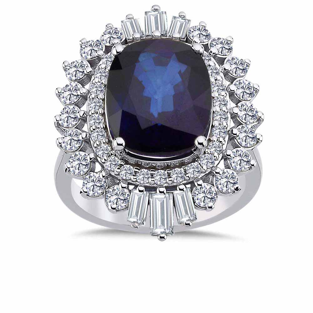 Safir Yüzükler 8,60 Karat Pırlanta Cushion Kesim Mega Safir Yüzük