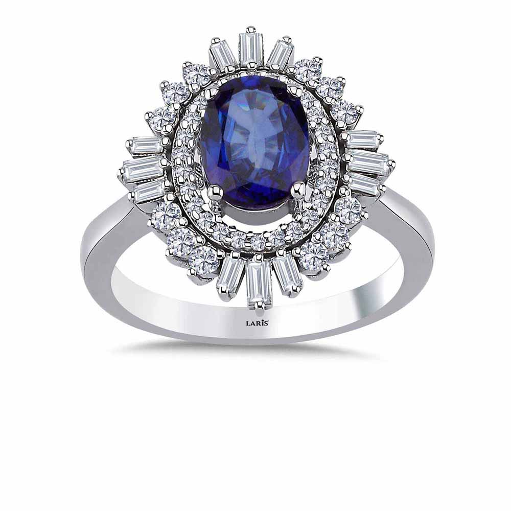 Safir Yüzükler 2,10 Karat Pırlanta Oval Royale Safir Yüzük