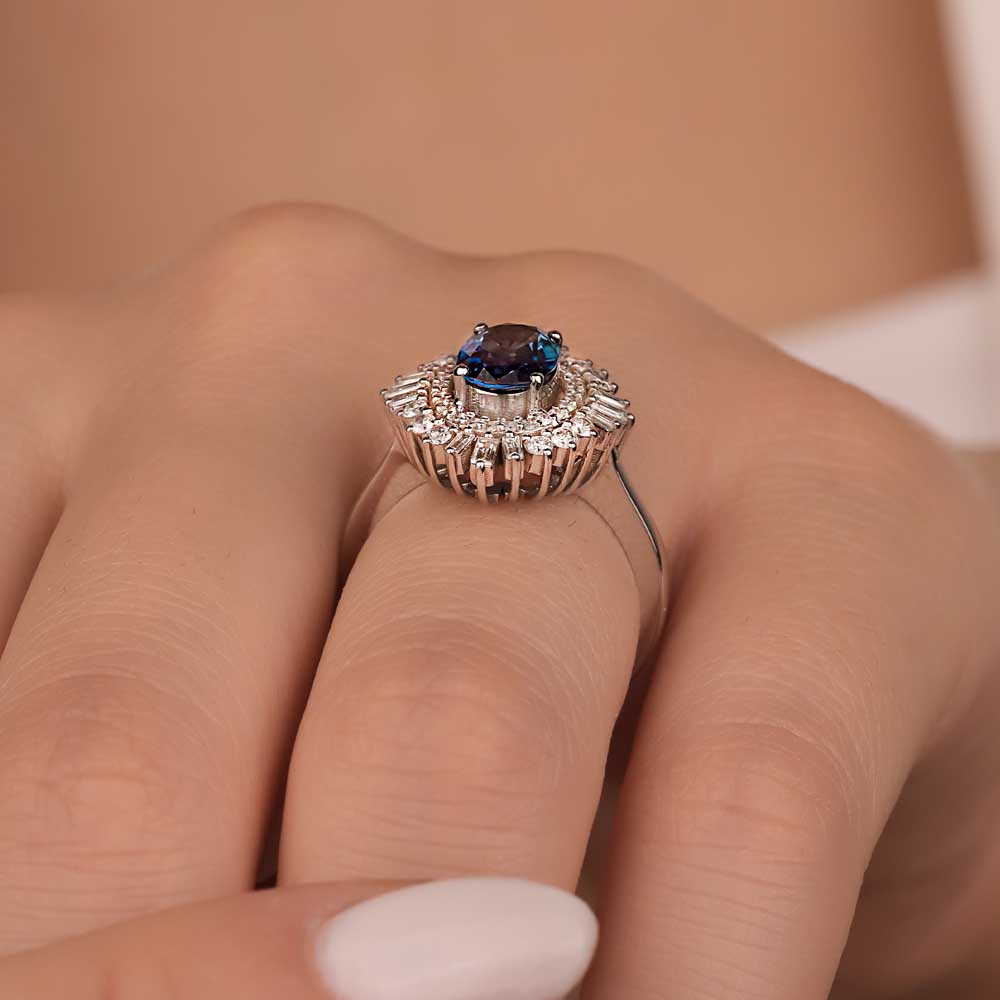 Safir Yüzükler 2,10 Karat Pırlanta Oval Royale Safir Yüzük