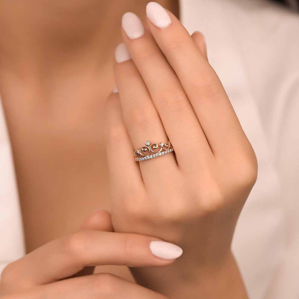 Özel Tasarım Yüzükler 0,27 Karat Pırlanta Kraliçe Taç Vintage Yüzük