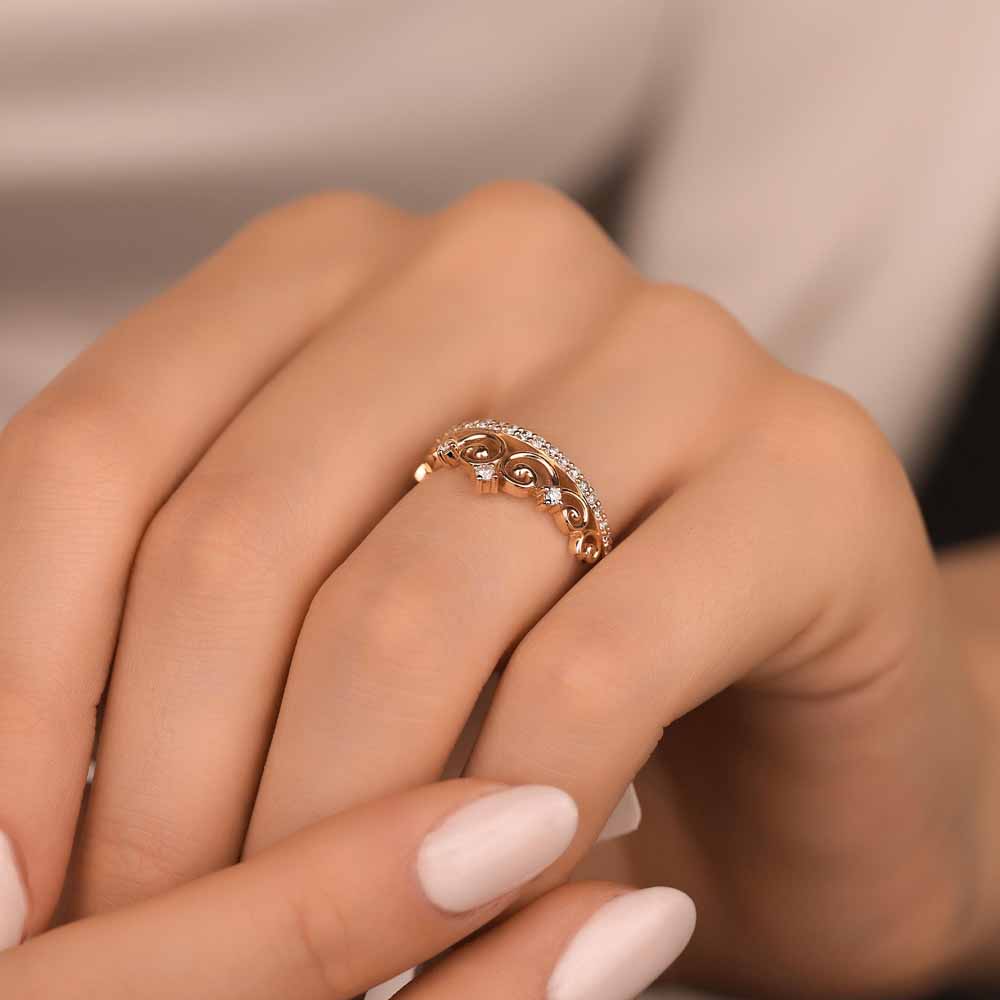 Özel Tasarım Yüzükler 0,27 Karat Pırlanta Kraliçe Taç Vintage Yüzük