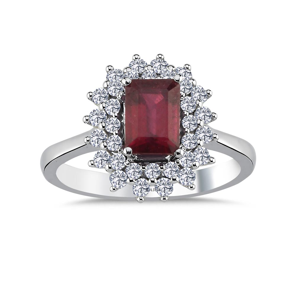 Yakut Yüzükler 2,06 Karat Pırlanta Stern Yakut Anturaj Yüzük