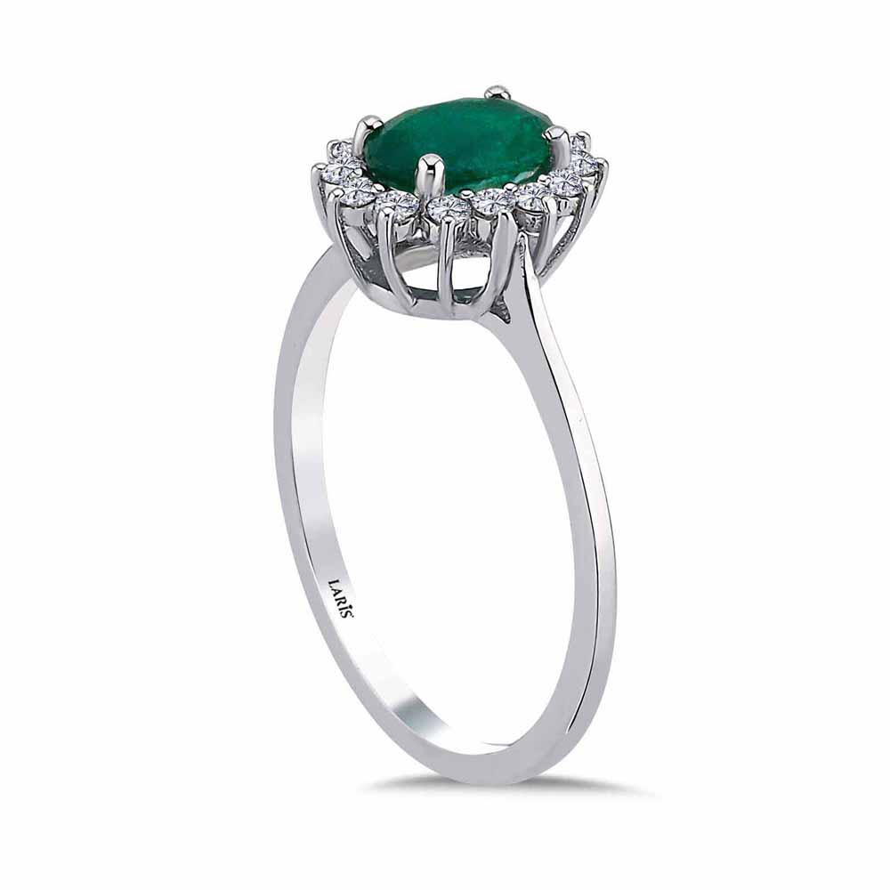 1,00 Karat Pırlanta Oval Anturaj Jasmine Zümrüt Yüzük